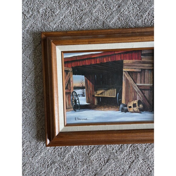 Rustic Barn Winter Scene by H. Hargrove - Framed Print - Picture 2 of 3